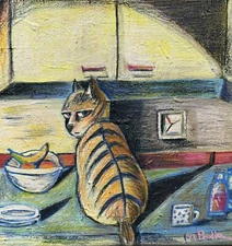 Cat On The Counter Original MBollen Canvas Cats Funny Cats