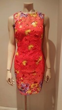 LIPSY Coral Cut out Lace Floral Evening Party DRESS, cut out back *sale* RRP £70