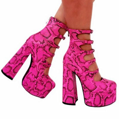 Women Gladiator Pumps Summer Boots Round Toe Platform Block Heels Shoes Woman