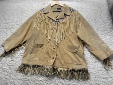 via Accenti Tan Leather jacket  Southwest  Fringe Embroidered Grunge Women’s B6