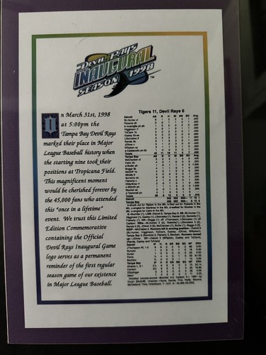 Tampa Bay Devil Rays Inaugural Signed Limited Poster, Ticket, Box Score Framed - Picture 8 of 9