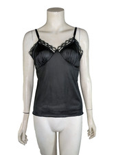 Camisole Deena Vintage Black Lace Slip Lingerie Nylon Gothic Top Women's 36