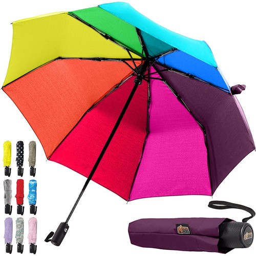 Windproof Compact Stick Umbrella for Rain, One-Click Automatic Open and Close...