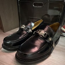 TOGA VIRILIS Men's Black Leather Slip-On Loafer Dress Shoes Metal Buckle 10