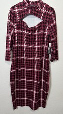 New York & Co Pink Houndstooth Peak A Boo Chest Fitted Midi Dress Size XXL