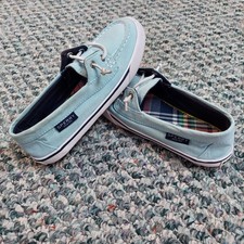 Sperry Girls Light Aqua Shoes Size 5 1/2 Memory Foam Plaid Soles