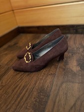 Vintage Caressa Brown Suede Buckle Pointed Toe Kitten Heels