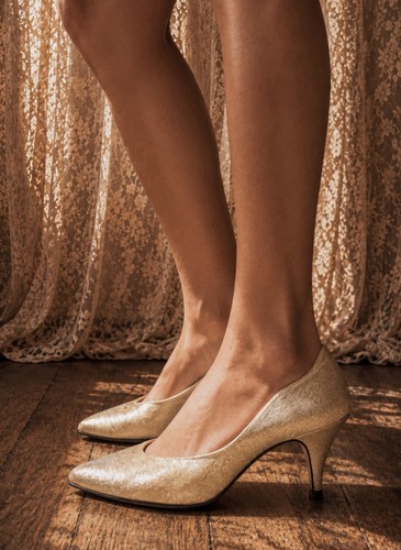 1960s gold shimmer princess heels