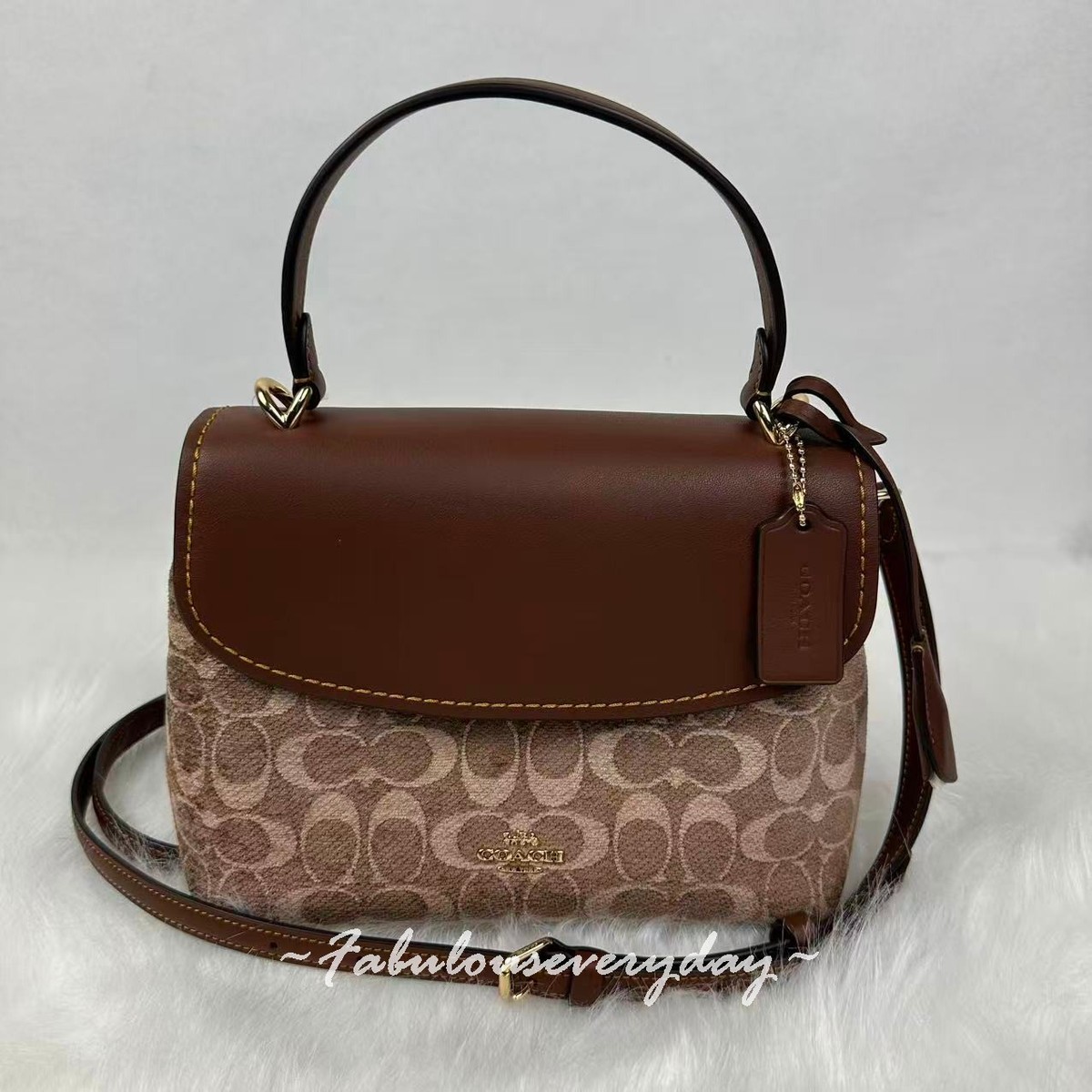 Coach Emory Top Handle Bag Xbody Signature Chenille/Gold/Khaki