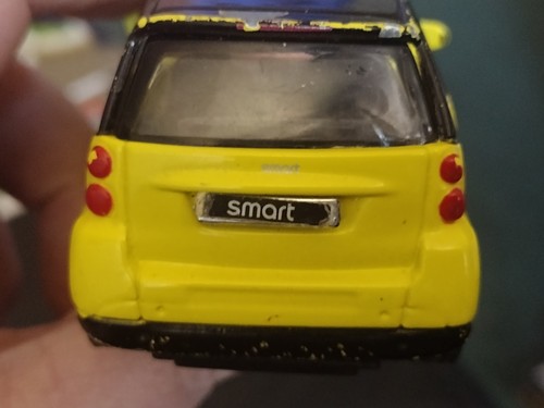 2 x diecast SMART CARS - unbranded green & Maisto 1:32 yellow vehicle - Playworn - Picture 9 of 14