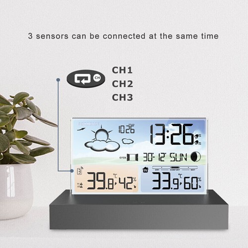 Wetterstation Funk Mit Farbdisplay Thermometer Innen-Außensensor Digitale Wecker - Picture 16 of 23