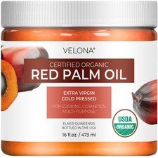 Velona USDA Certified Organic Red Palm Oil 16 FlOz Cold Pressed, Extra Virgin
