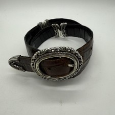 Brighton Belt Womens Medium Brown Embossed Leather Silver Buckle Western Style