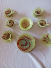 Akro Agate Oxblood Lemonade Children  s Dishes Partial UV Tea Set , 17 pieces