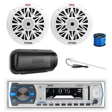 Pyle Marine BT MP3 Receiver,Cover , 2x 6.5" 200W Speaker, Wire, Antenna