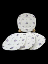 Royal Albert Lilac Lane Platinum  Set of 4 Square Bread Plates Bone China 6-1/8”
