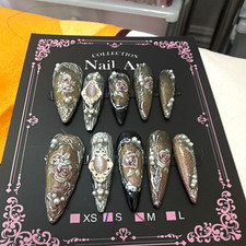 S size Black & Beige 3D Pearl Rose Long Stile...