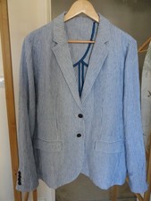 LANDSEND WOMEN's LINEN BLAZER Size XL BNWT LANDS' END COB STRIPE BLUE JACKET NEW