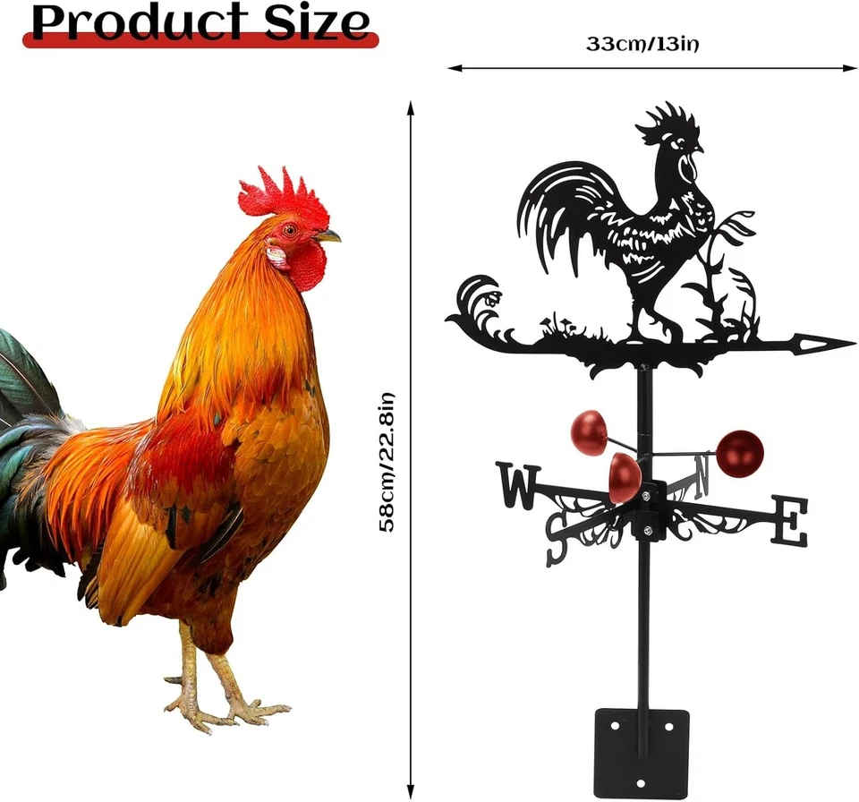 Weather Vane with Rooster Ornament,Cast Iron Wind Weather Vane for Roofs Rooster - Image 3 of 4