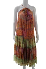 Alexis Womens Orange Paisley Maxi Sundress Sleeveless Drawstring Size S