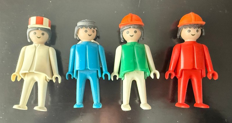 Vintage Playmobil Figure Lot of 4 - 1974 Geobra Construction Workers Hard Hats
