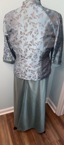 R&M Richards Women’s Sz 16 Iced Green Beaded Formal Full Length Gown & Jacket - Picture 6 of 24