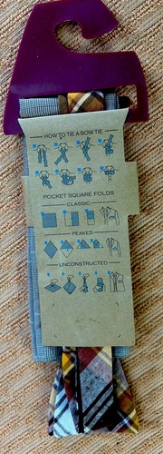 Vtg Oryginalny męski pingwin w kratę muszka i kieszeń kwadratowy zestaw prezentowy Hanky - Zdjęcie 4 z 5