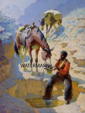 William Robinson Leigh - One Good Turn Deserves Another -  17x22 Print REPRO