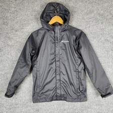 Columbia Rain Jacket Kids Omni-Tech Black Waterproof Hooded Shell Medium