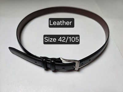 John Henry Men's Belt Black Leather  Dress Casual Silver Buckle Size 42/105 New 