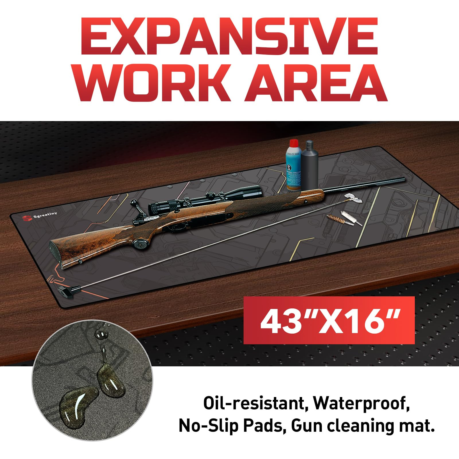 43"x 16" Large Gun Cleaning Mat,Work mat,Double Thickness Anti Slip Pads,Tabl...