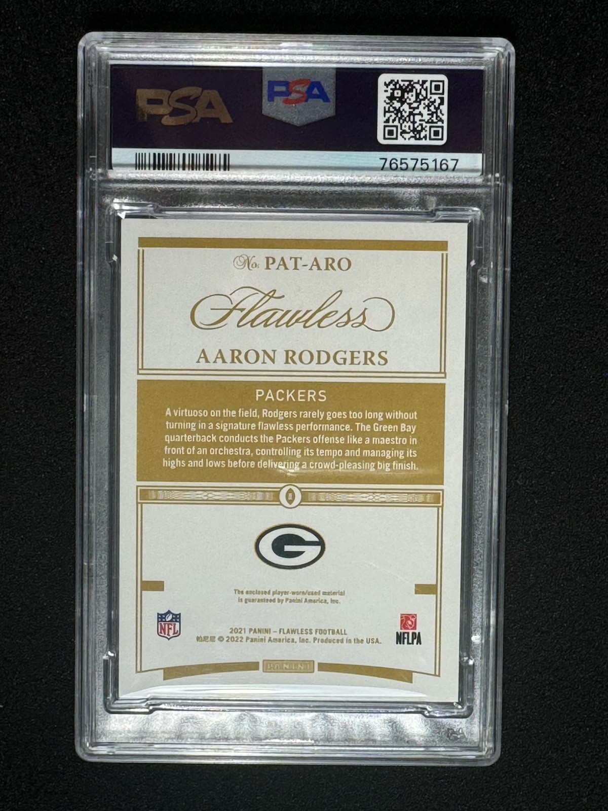 AARON RODGERS 2021 FLAWLESS #/3 Worn PATCH BLACK Prizm Laundry TAG Logoman PSA 9 view 2