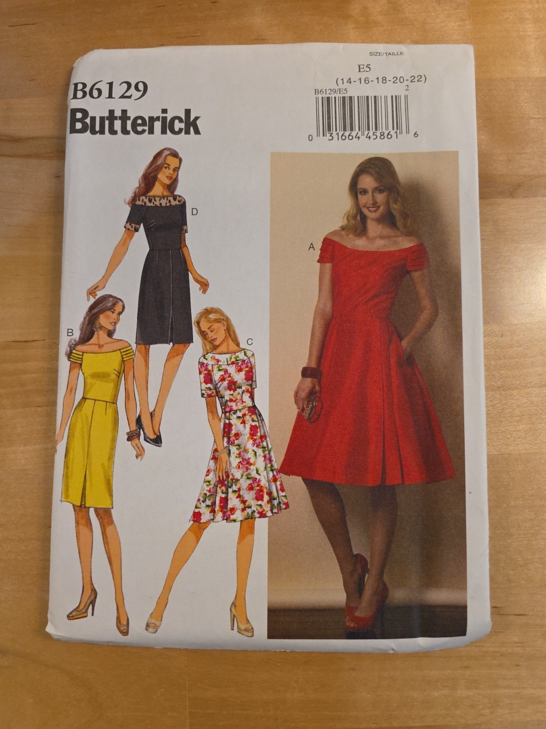 Butterick 6129 Easy Dress w/ Skirt & Sleeve Options Pattern Misses' 14-22 Uncut