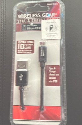 Wireless Gear Sync & Charge Cable - MICRO USB - Black - 10 Ft Long