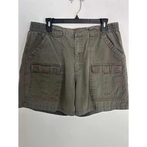 Talos Mens Cargo Shorts Size 38 Olive Green Cotton Elastic Waist Outdoor Casual