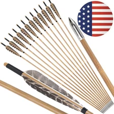 12X 33" Bamboo Arrows Feather Archery RecurveBow Longbow Traditional Bow Hunting