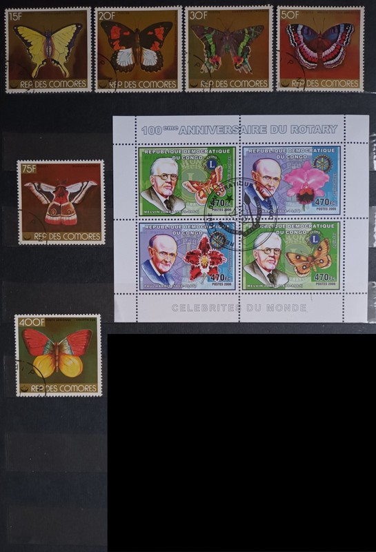 AFRICAN BUTTERFLIES AND MOTHS. 5 STAMPS + 3 SOUVENIR SHEETS. LOT IN GERMANY
