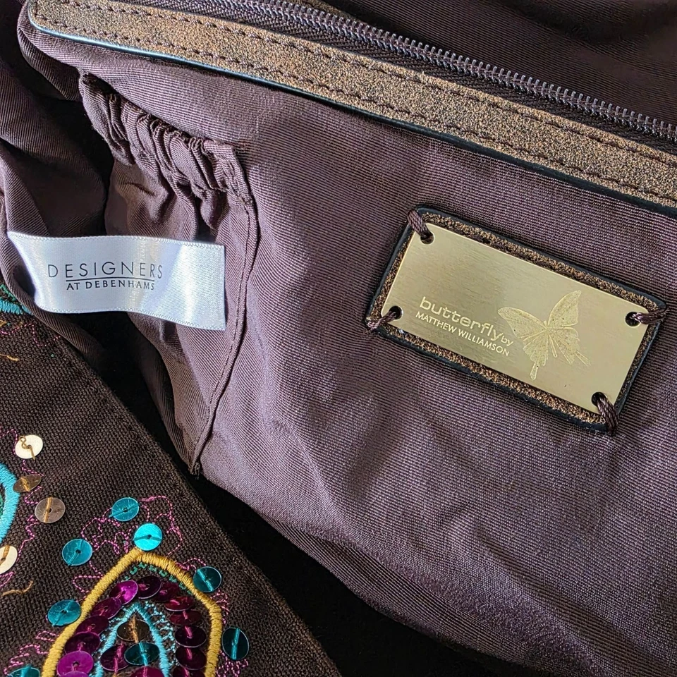 Bolso Vintage Mariposa Matthew Williamson Lentejuelas Paisley Marrón Boho Hippie Foto 4 de 4