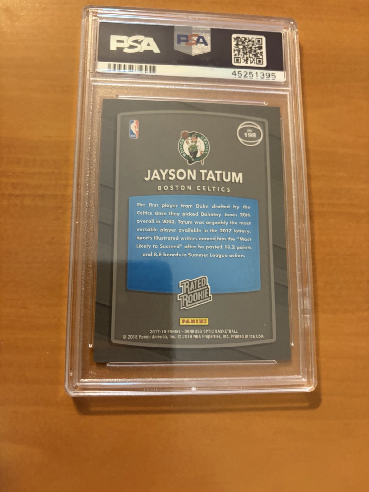 Panini 2017-18 Donruss Optic Jayson Tatum #198 Shock RC PSA 10 Celtics NBA view 2