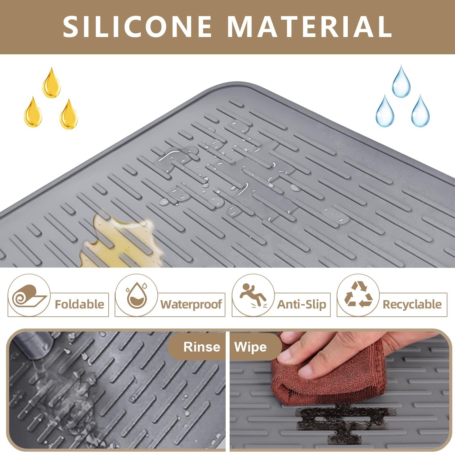 Golener Silicone Large Dish Drying Mat - 28" x 20" Stove Top Protector for El...