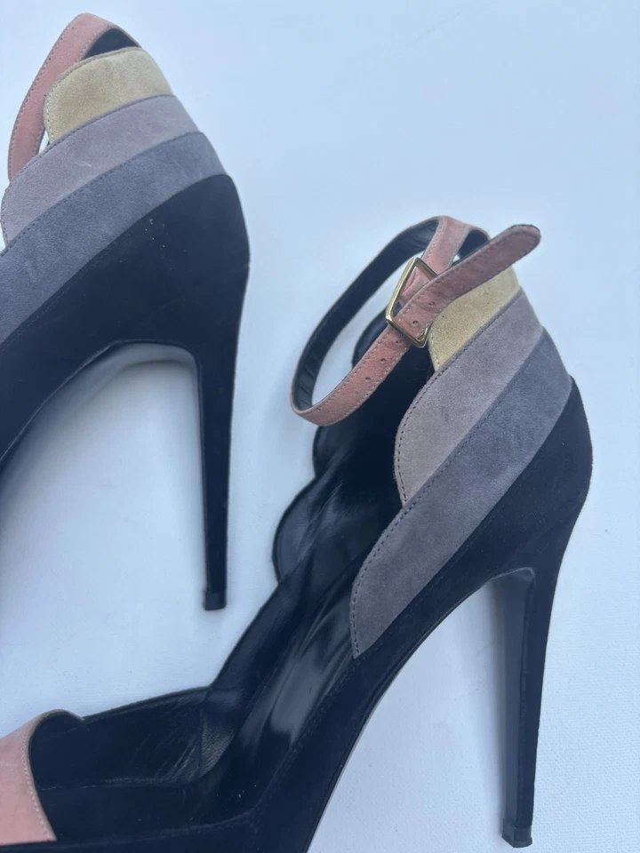 Pierre Hardy Shoes 38.5 Black Suede Peeptoe Pumps Coral Heels - Image 4 of 4