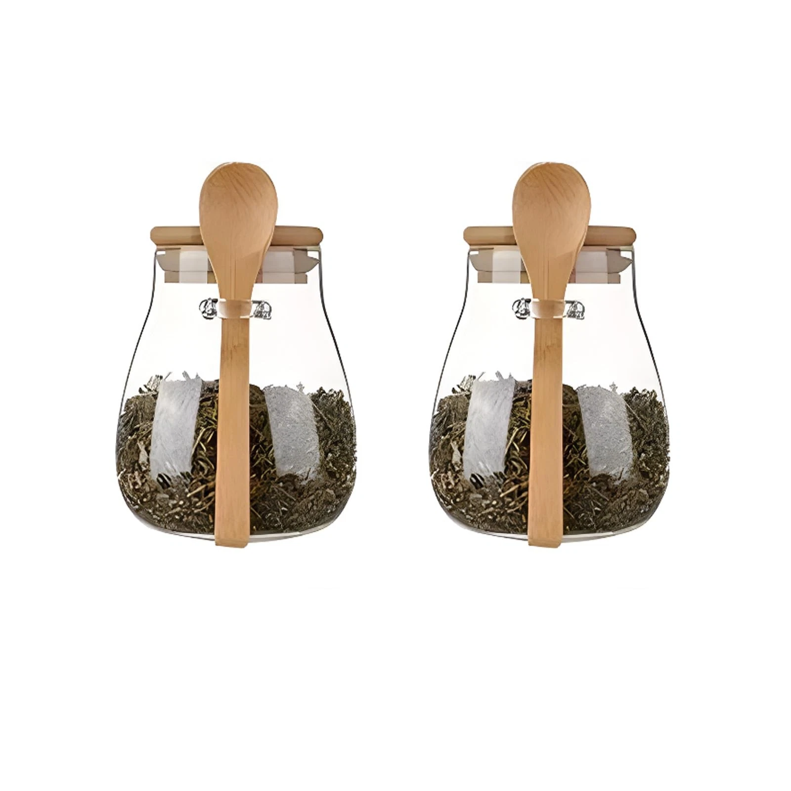 Airtight glass jar storage container with bamboo lid Set of 2, wide mouth, le...