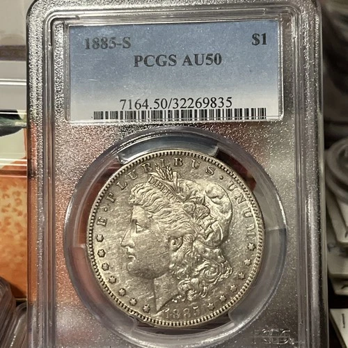 1885-S $1 Morgan Silver Dollar PCGS AU 50 Rare Beauty