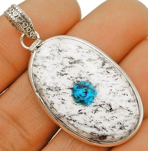 Natural K2 Granite With Azurite 925 Sterling Silver Pendant Jewelry 