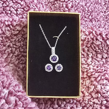 Purple Simulated Cubic Zirconia Halo Necklace...