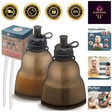 2 Pack Reusable Baby Food Pouches - 6 oz Silicone, Leakproof Dishwasher Safe