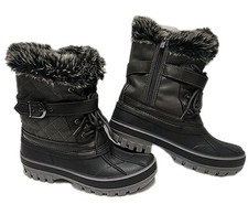Girl's Grey/Black Dream Pairs Insulated Faux Fur Trimmed Snow Boots- Size: US 3