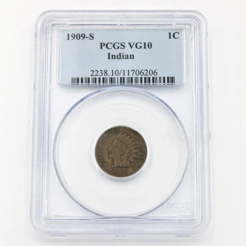 1909-S Indian Head Cent PCGS Graded VG10 US 1c Coin No Reserve #C747-2
