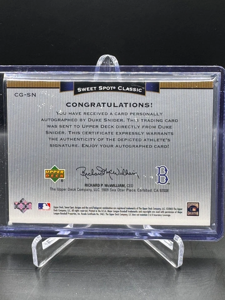 ¡Clásico Sweet Spot 2003 cubierta superior! ¡DUKE SNIDER! ¡AUTO EN TARJETA! ¡TINTA AZUL! Foto 2 de 2