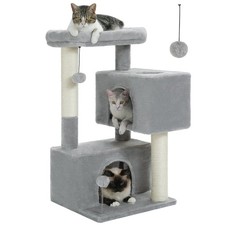 32" Cat Tree Tower for Indoor Cats - 2 Cozy Condos, Multi-Level Cat Scratchin...
